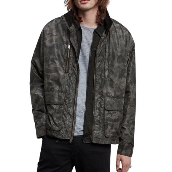John Varvatos Men's Jones Camo Shell Jacket Zip Up Hooded Packable Dark Fatigue - Picture 1 of 7